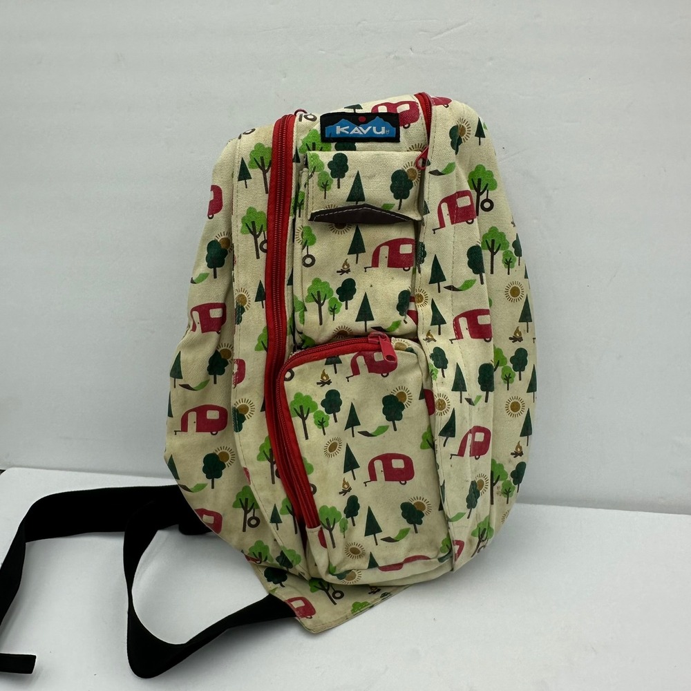 KAVU Rope Sling Bag Crossbody Backpack Camping Trailer Print Canvas Granola Girl